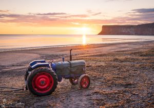 Tractor At Sunrise On Saltburn Beach