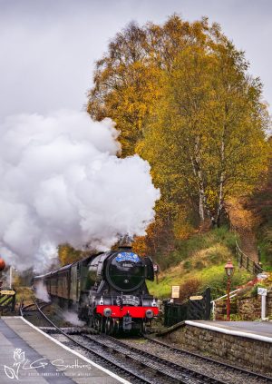 Flying Scotsman Loco Comes Into Goathland Station