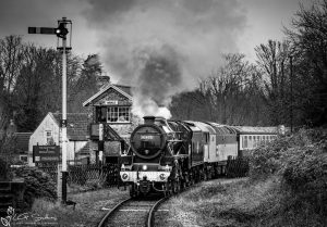 Lancashire Fusilier 45407 Ian Rileys LMS Black Five at Bedale Black and White Steam Locomotive