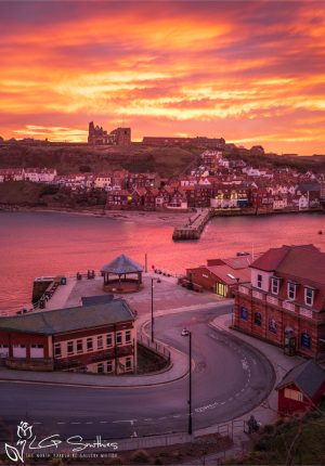 Sky on Fire Over Whitby Abbey and Tate Hill