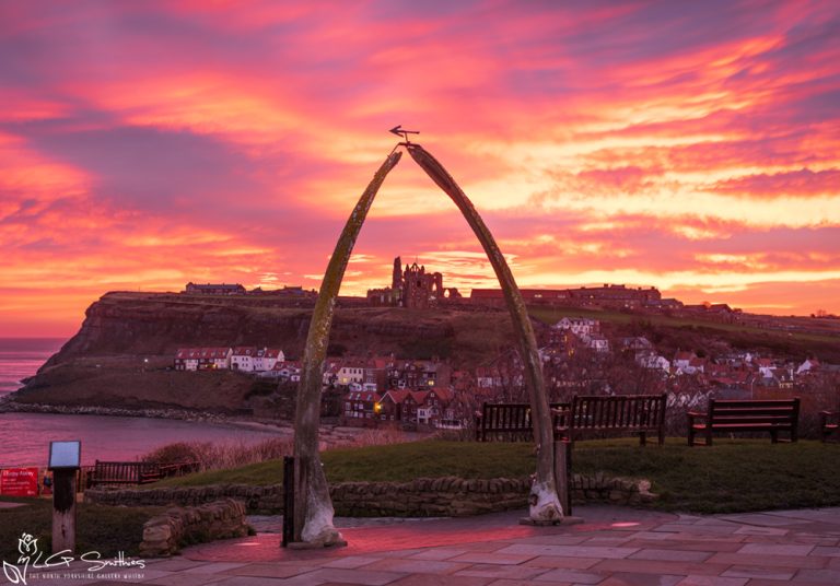 Sunrise Through Whitby’s Whalebone Arch