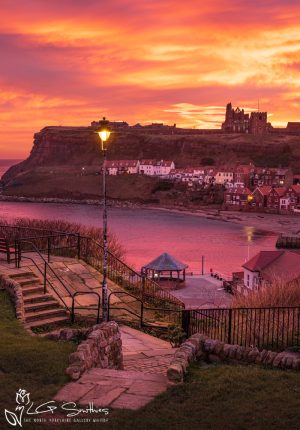Whitby Abbey from the West Cliff at Sunrise