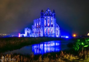 Illuminated Whitby Abbey Blue Lights