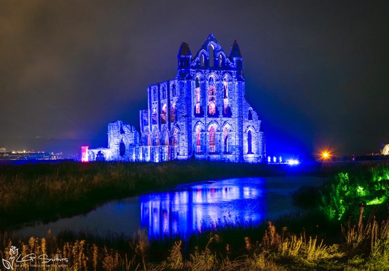 Illuminated Whitby Abbey Blue Lights