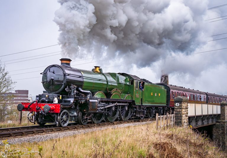 Nunney Castle steam train Pasiing Farrahs Saw Mill Keighley