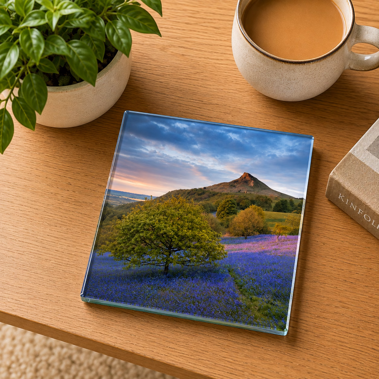 Bluebells At Roseberry Topping Glass Coaster 1 Bluebells At Roseberry Topping Glass Coaster Coffee Table Decor