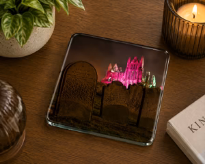 Draculas Graveyard and Illuminated Whitby Abbey Glass Coaster coffee table decor