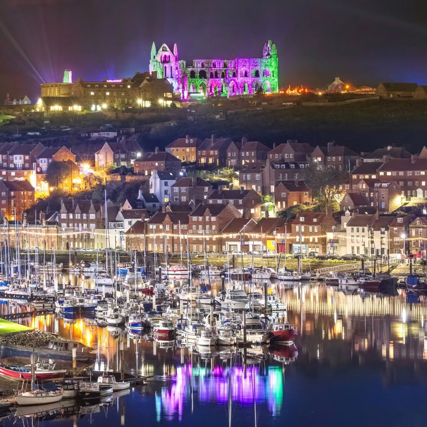 Illuminated Abbey Green and Purple Reflections Over The River Esk Glass Coaster 2 Illuminated Abbey Green and Purple Reflections Over The River Esk Glass Coaster Design