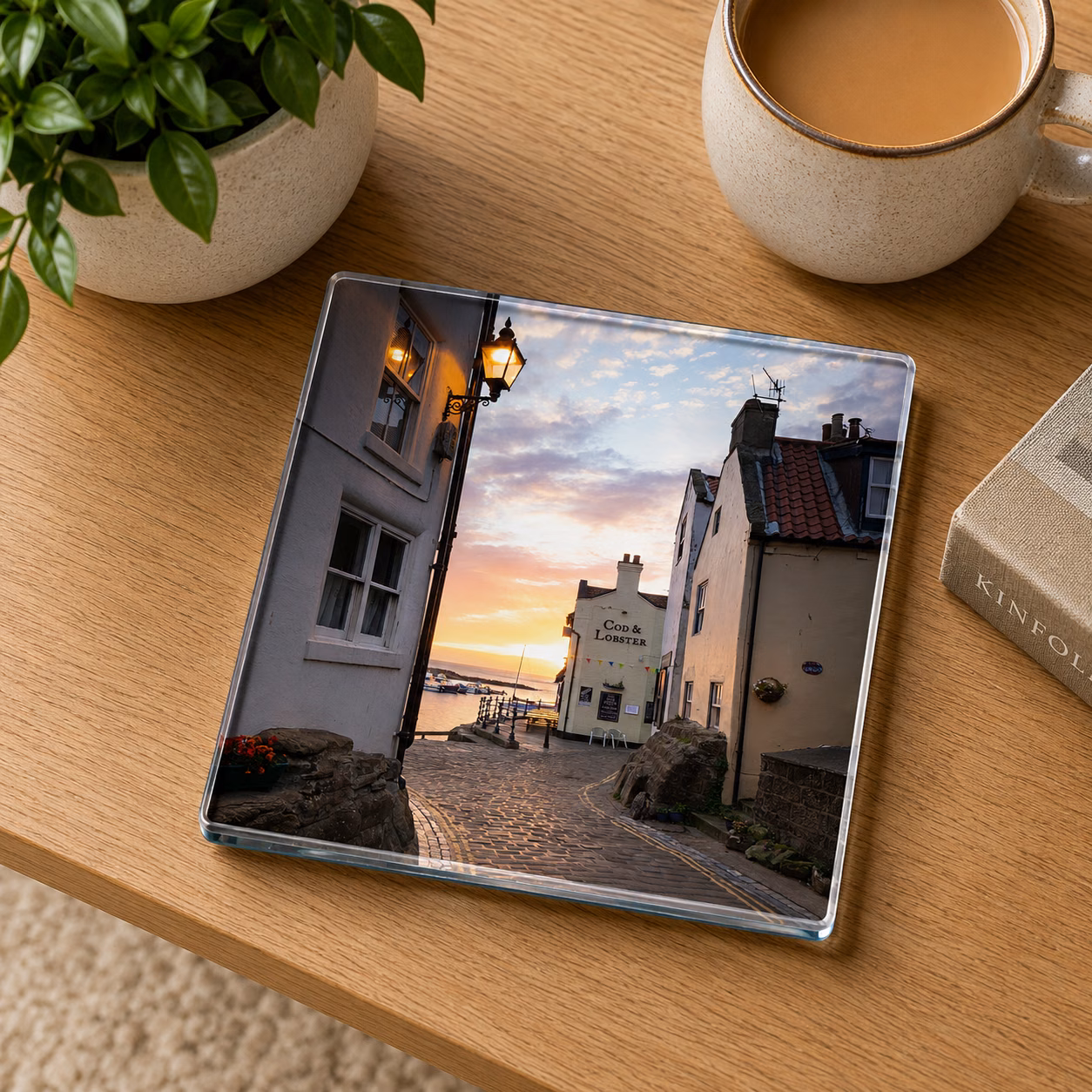 Staithes Sunrise By The Cod And Lobster Glass Coaster 1 Staithes Sunrise By The Cod And Lobster Glass Coaster Coffee Table Decor