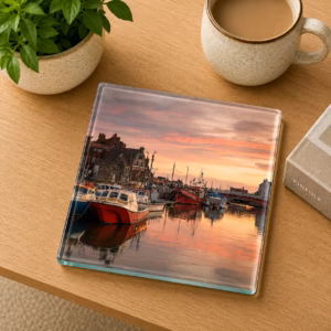 The Angel Hotel and Whitby Harbour Glass Coaster Coffee Table Decor