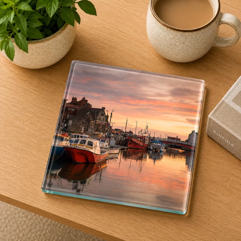 The Angel Hotel and Whitby Harbour Glass Coaster Coffee Table Decor