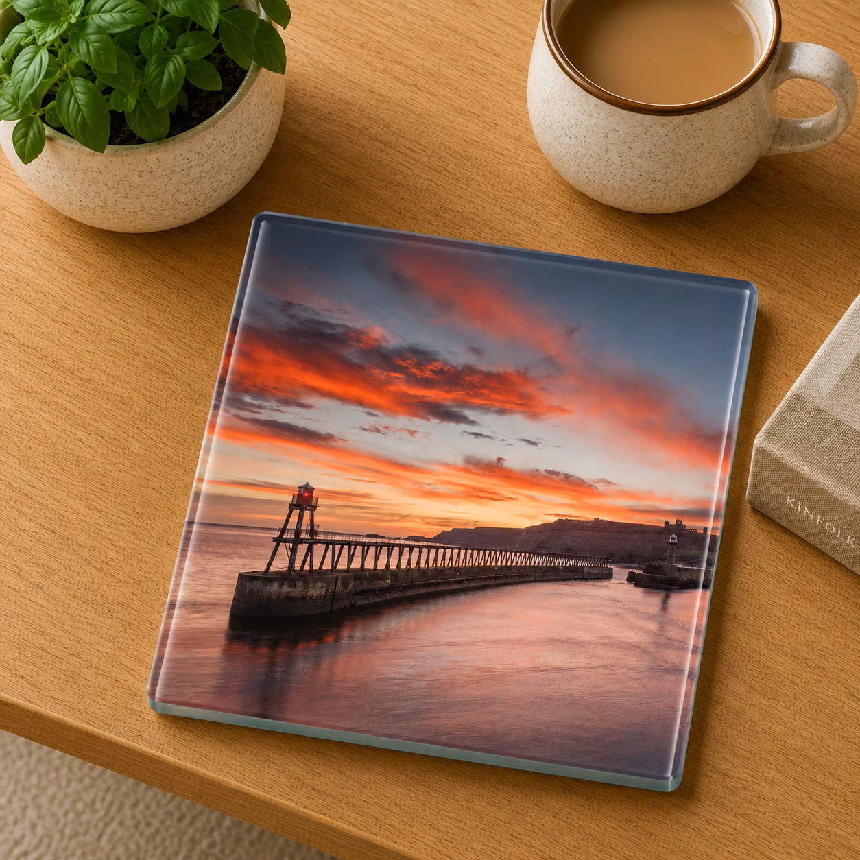Whitby Winter Dawn Glass Coaster 1 Whitby Winter Dawn Glass Coaster Coffee Table Decor