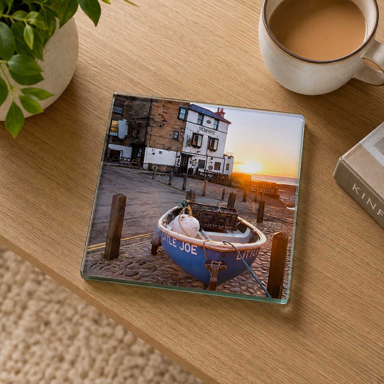 Robin Hoods Bay Sunrise At The Bay Hotel Glass Coaster 1 Robin Hoods Bay Sunrise At The Bay Hotel Glass Coaster Coffee Table Decor