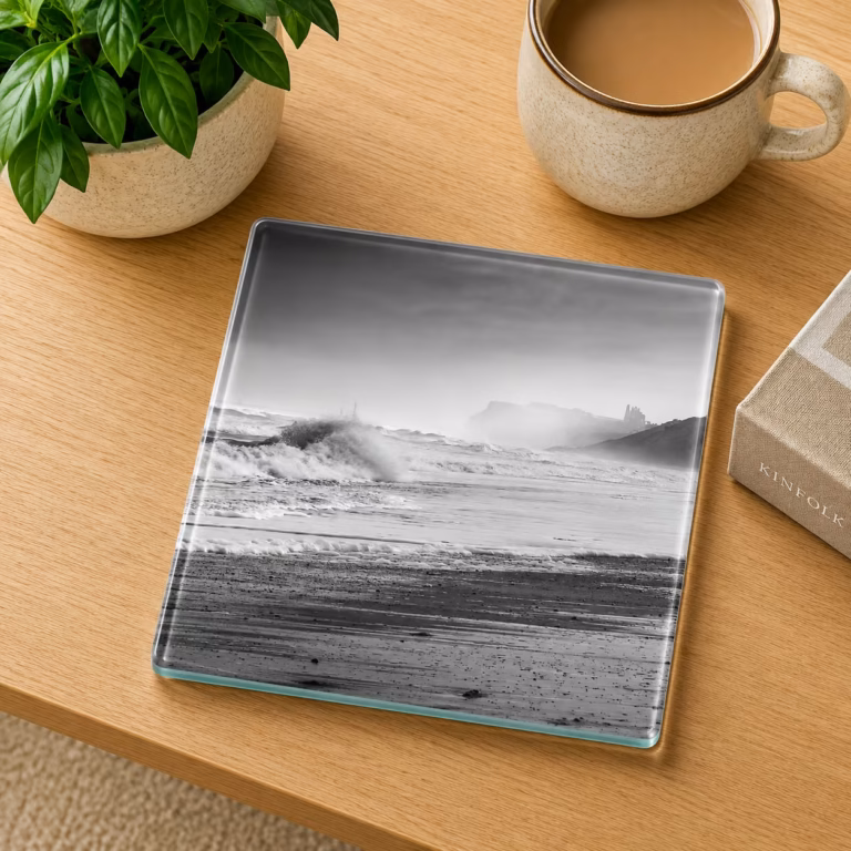 Storm On Whitby Beach Glass Coaster Coffee Table Decor