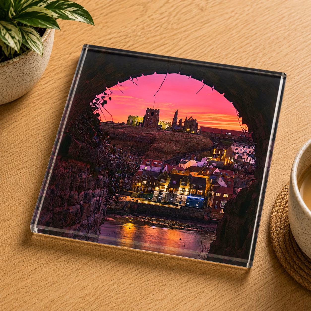 Whitby Abbey Through the Tunnel NYE 24 Glass Coaster 1 Whitby Abbey Through the Tunnel NYE 24 Glass Coaster Coffee Table Decor
