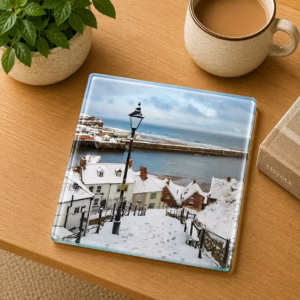 Home 3 Whitby Steps in The Snow Glass Coaster Coffee Table Decor