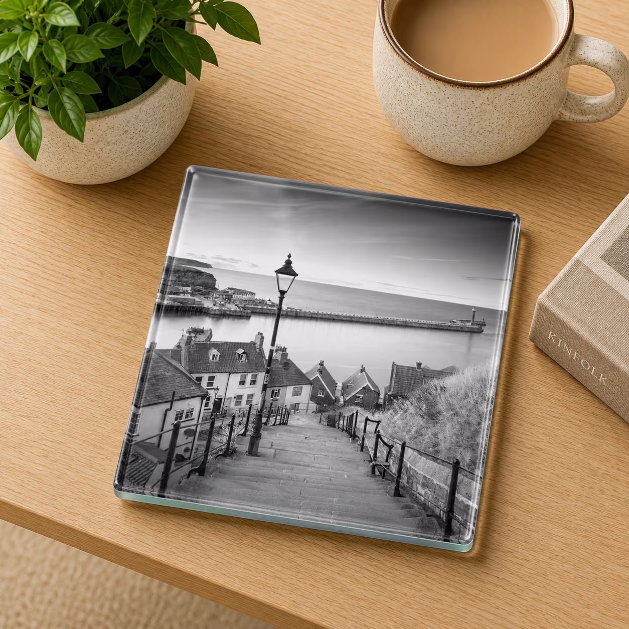 Whitbys 199 Steps To The Abbey Black And White Glass Coaster 1 Whitbys 199 Steps To The Abbey Black And White Glass Coaster Coffee Table Decor