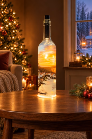 Staithes Village Sunset Light Up Bottle Lit