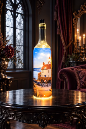 Robin Hoods Bay At Night Light Up Bottle Lit