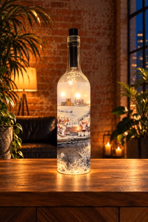 Tate Hill Whitby In the Snow Light Up Bottle Lit