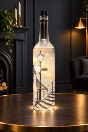 Lamp On The 199 Steps Black and White Light Up Bottle Lit