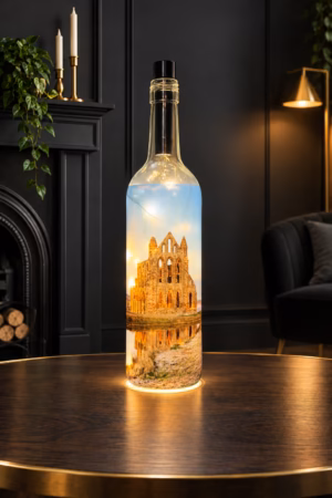 Super Moon Setting Over Whitby Abbey Light Up Bottle Lit