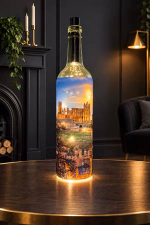 Moon Rise Over Whitby Abbey Light Up Bottle