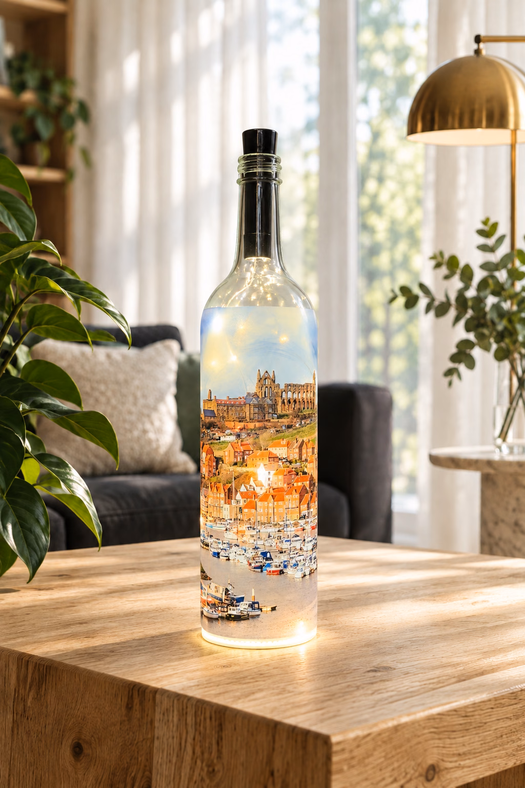 Whitby Marina Light Up Bottle 1 Whitby Marina Light Up Bottle Lit