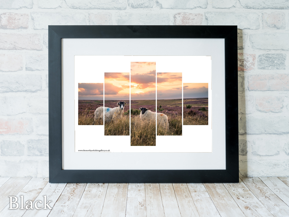 Sheeps On The Danby Moor At Sunset 5 PCS Wall Art 4 Sheeps On The Danby Moor At Sunset 5 PCS Wall Art Black Landscape Frame