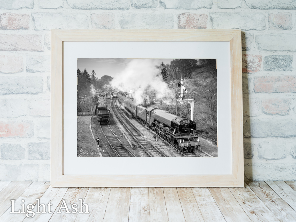 The Flying Scotsman at Goathland Station Black and White Light Ash Landscape Frame The Flying Scotsman at Goathland Station Black and White Light Ash Landscape Frame